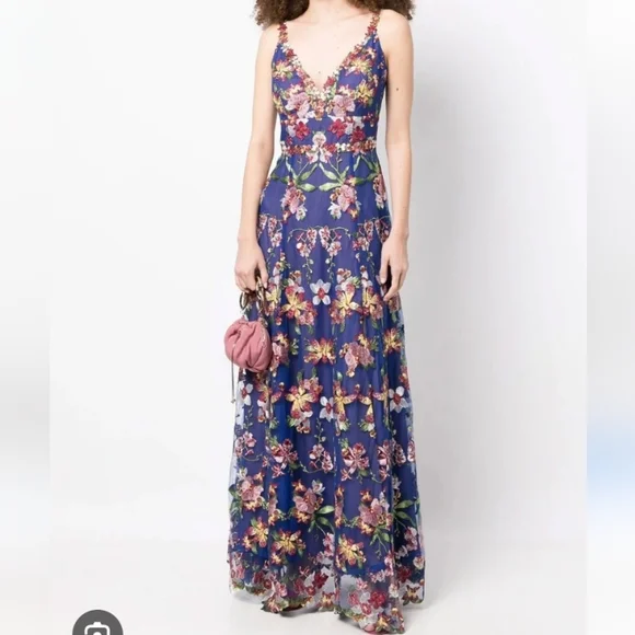 navy blue dress for baby girl Floral Printed Mikado Midi Dress main image 1